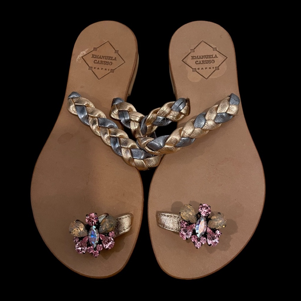 NWOT Emanuela Caruso Girls Size 13 (32) Gold and Silver Sandals